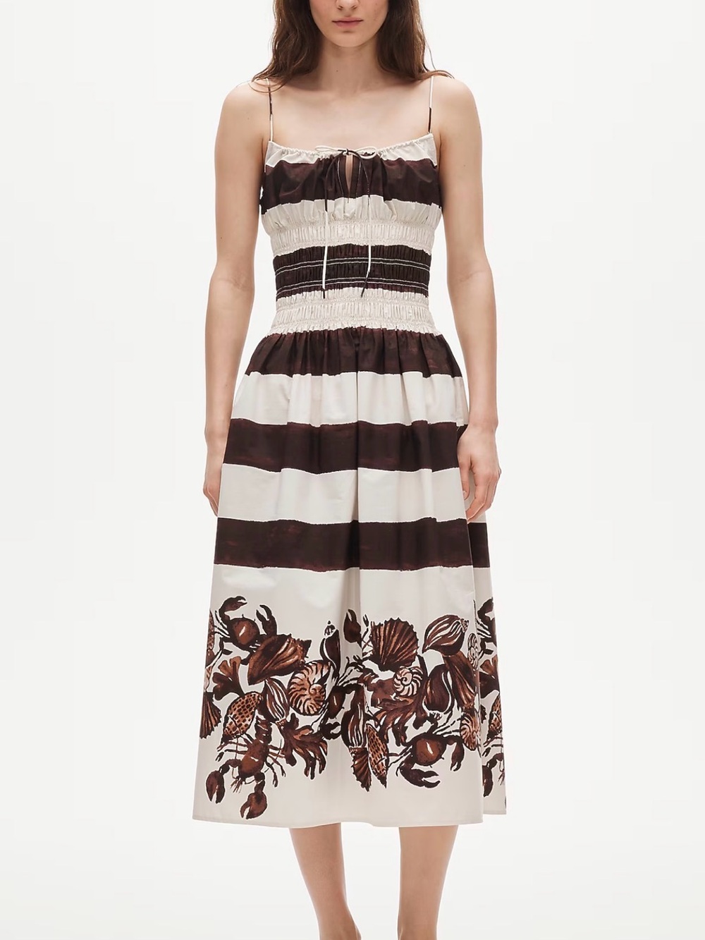 J. Crew white & Brown Striped Midi sundress spaghetti SZ M COSTAL BEACH NWT